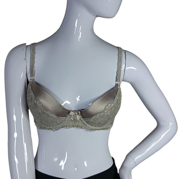 BCBG Bra Gray Satin with Lace Accents Size 34B Adjustable Straps - Picture 1 of 6